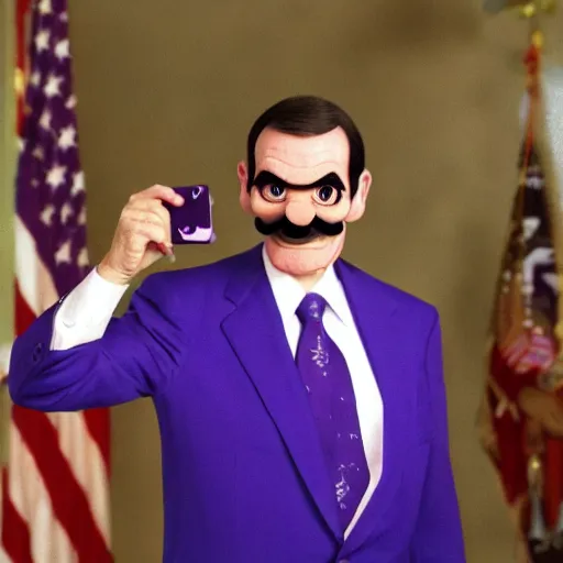 Image similar to president waluigi, 2 0 1 7, still, photograph, photo