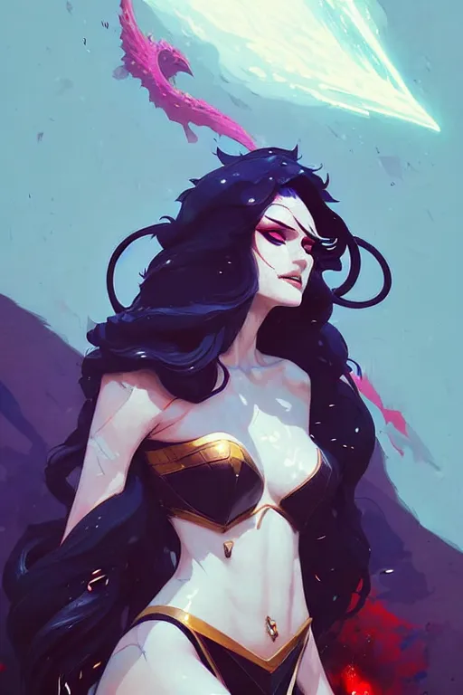 Image similar to a ultradetailed painting of morgana from league of legends by conrad roset, greg rutkowski and makoto shinkai trending on artstation