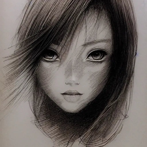 Prompt: pen sketch of a girls face, by Terada Katsuya, koji morimoto, tatsuyuki tanaka, yoshitaka amano