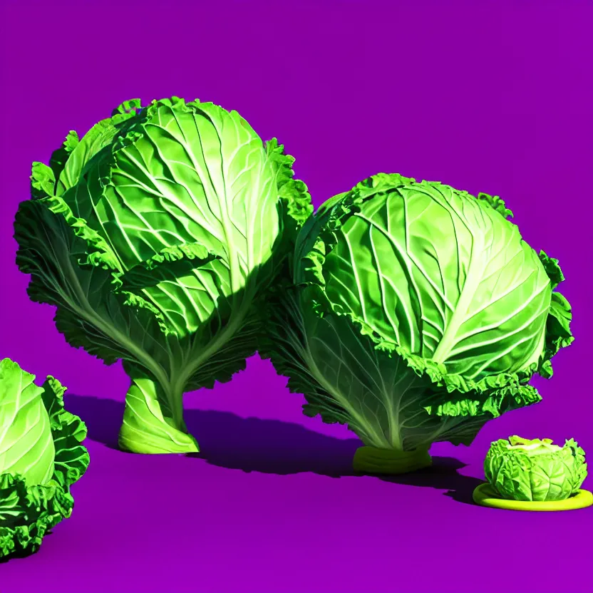 Image similar to high quality 3 d render very cute cabbage! highly detailed, unreal engine cinematic smooth, pixar, hannah yata charlie immer, moody light, purple background, low angle, uhd 8 k, sharp focus