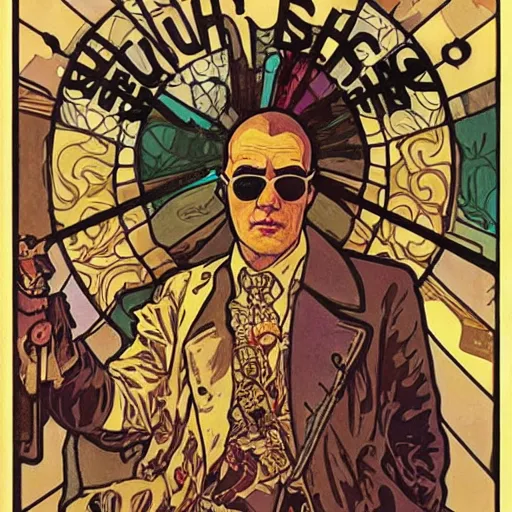 Image similar to hunter s thompson painting by mucha