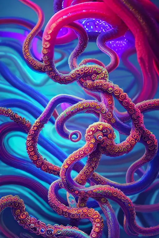 Image similar to tentacles coming out of colorful liquid smoke and neon clouds,, dmt, psilocybin, lsd, detailed, intricate, elegant, highly detailed, digital painting, artstation, concept art, smooth, sharp focus, illustration, art by hana yata, and artem demura and beeple, octane render, unreal engine, 8 k