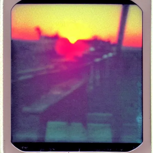 Prompt: polaroid of synthwave sunset