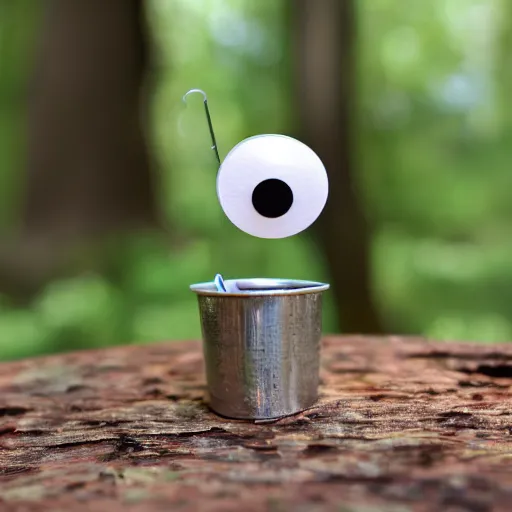 Prompt: office assistant, paper clip, googly eyes, sipping tea in the woods, photography, depth of field, 4 k resolution