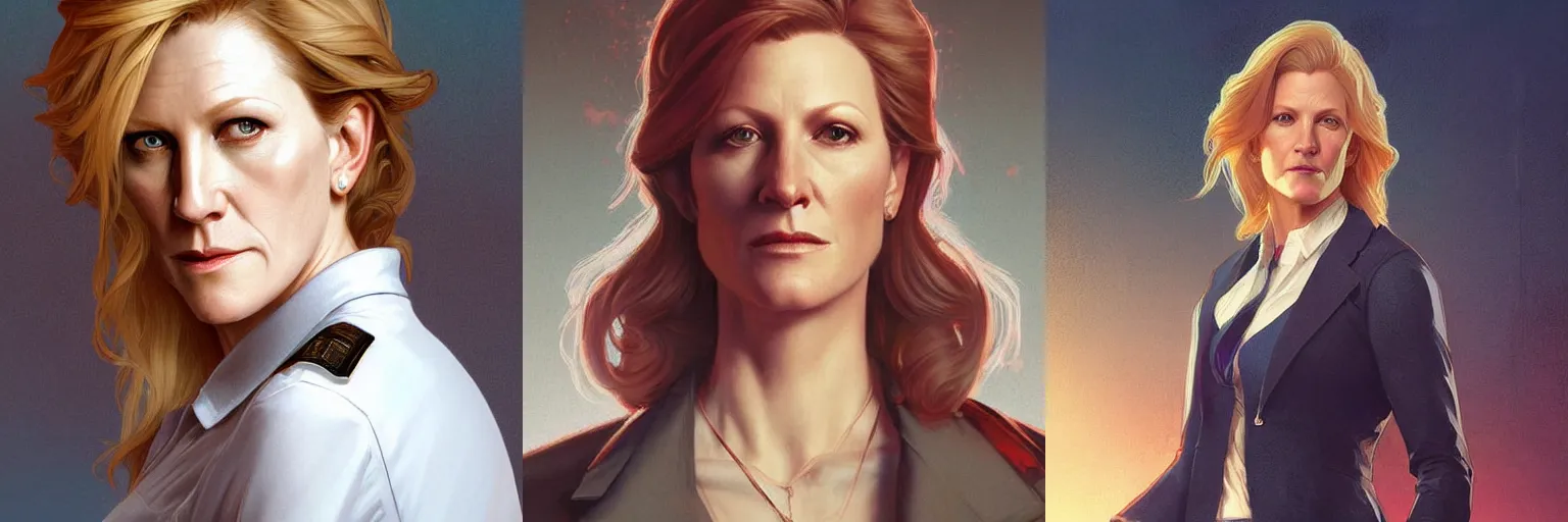 Prompt: portrait of Anna Gunn as a detective, highly detailed, digital painting, artstation, concept art, sharp focus, illustration, art by artgerm and greg rutkowski and alphonse mucha