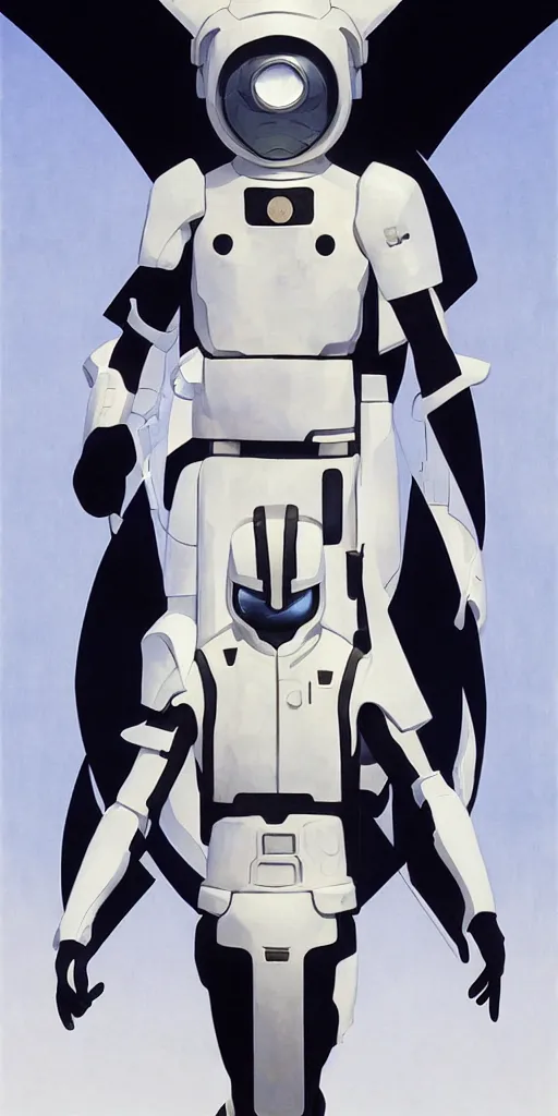 Prompt: a man with a futuristic white space armor walking out of a black spaceship, in the style of studio ghibli, j. c. leyendecker, greg rutkowski, artem