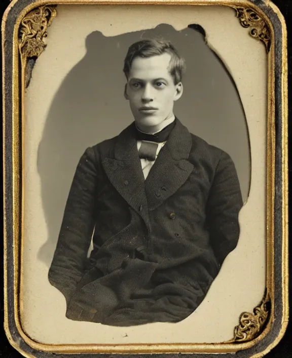 Image similar to portrait of pete davidson, 1 8 9 0 s, victorian photograph