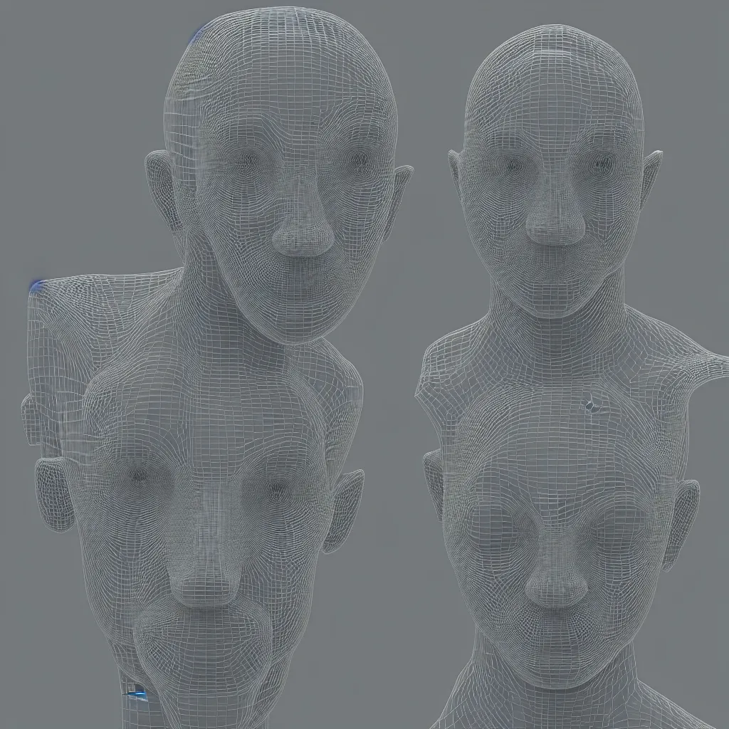 Image similar to 3 d render of a wireframe of a human head, sculpture, chrometype, liquid metal, neotribal, raytraced, volumetric lightning, 8 k, by zhelong xu, tooth wu, wlop, ouchh and and innate studio