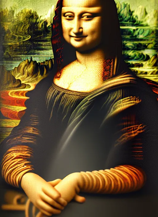 Image similar to A photograph of Rishi Sunak shredding the Mona Lisa, realistic, detailed