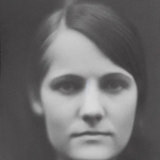 Prompt: beatiful frontal portrait of a woman with 4 eyes, monochrome photograph taken in 1910, grainy, film grain