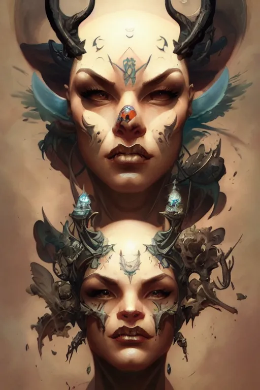 Prompt: facial tattoo design by peter mohrbacher and craig mullins and hiroshi yoshida and james jean and frank frazetta and michael whelan and andreas rocha