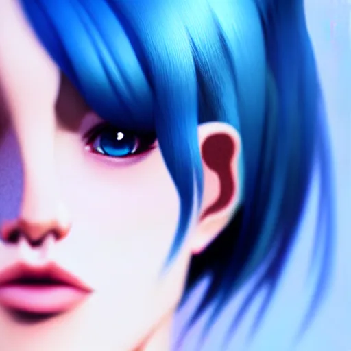 Prompt: close up an amazing face female portrait, 20 years old in a scenic environment by Ilya Kuvshinov, pastel blue hair