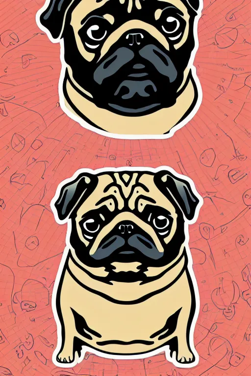 Image similar to Portrait of a pug as big as the world, sticker, colorful, illustration, highly detailed, simple, smooth and clean vector curves, no jagged lines, vector art, smooth