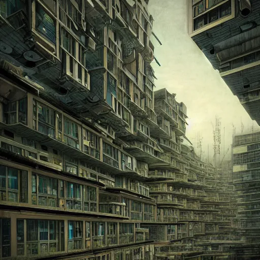 Image similar to sci fi containment building in a city, architecture detailed illustration surrealism by dariusz klimczak pieter bruegel