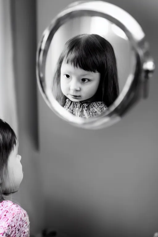 Prompt: little girl looking in a mirror, bokeh, 3 5 mm, beautiful