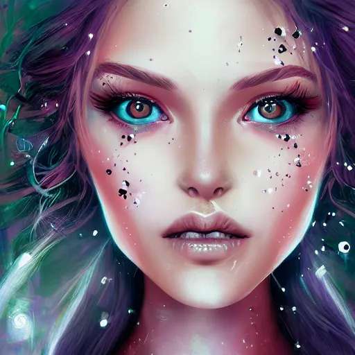 Prompt: fantasy magic fashion girl portrait, sci - fi, glossy eyes, face, long hair, fantasy, intricate, elegant, highly detailed, digital painting, artstation, concept art, smooth, sharp focus, illustration