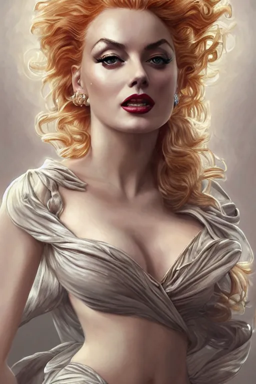 Prompt: ultra realistic illustration, a stunningly beautiful greek goddess of chaos played by marilyn monroe and christina hendricks and margot robbie and taylor swift and megan fox and emma stone and britney spears, intricate, elegant, highly detailed, digital painting, artstation, concept art, smooth, sharp focus, illustration, art by artgerm and greg rutkowski and alphonse mucha