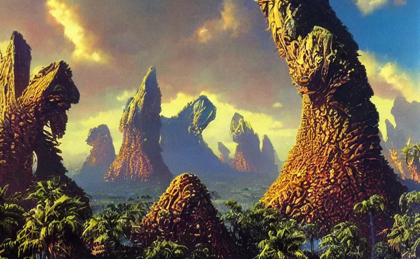 Image similar to finely detailed photorealistic exotic alien landscape by bruce pennington