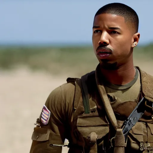 Prompt: Michael B Jordan starring in saving private Ryan