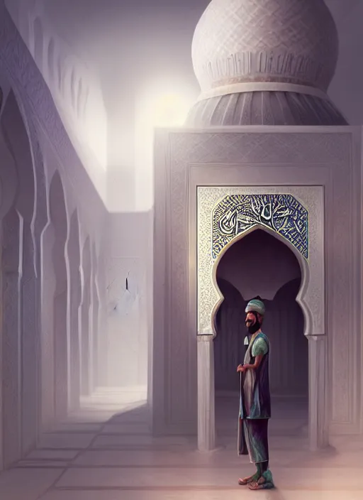 Image similar to portrait epic mosque imam. highly detailed, digital painting, concept art, smooth, sharp focus, illustration, art by creature college