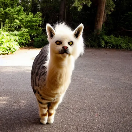 Image similar to a feline llama - cat - hybrid, animal photography