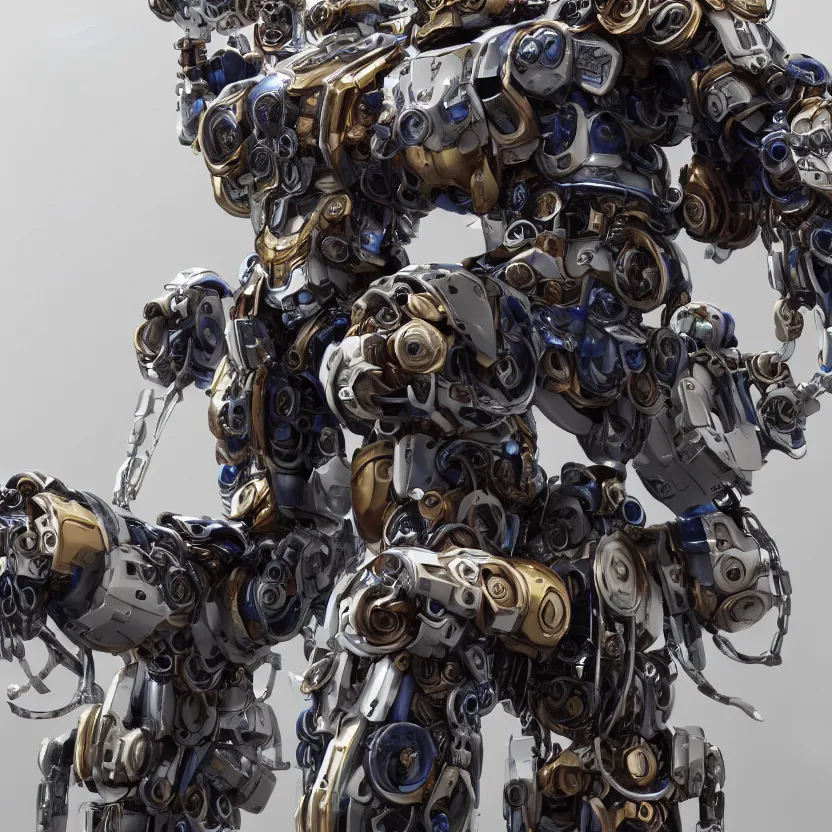 Image similar to hyper realistic mixed midea portrait of a beautiful mechanical steampunk gundam robot, stunning 3d render inspired art by kazuhiko nakamura and hajime sorayama, 8k octane beautifully detailed render, post-processing, extremely hyperdetailed, intricate futuristic mechanic parts, epic composition, maya, blender, grim yet sparkling atmosphere, cinematic lighting + masterpiece, trending on artstation,