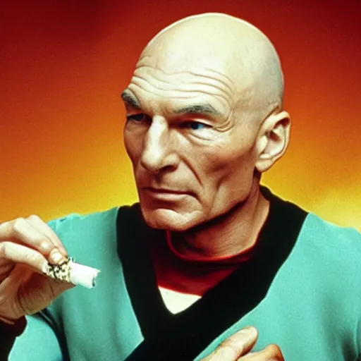 Prompt: captain picard smoking a joint