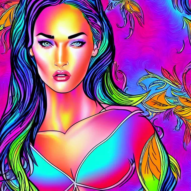 Image similar to Lisa Frank Megan Fox, beautiful digital art