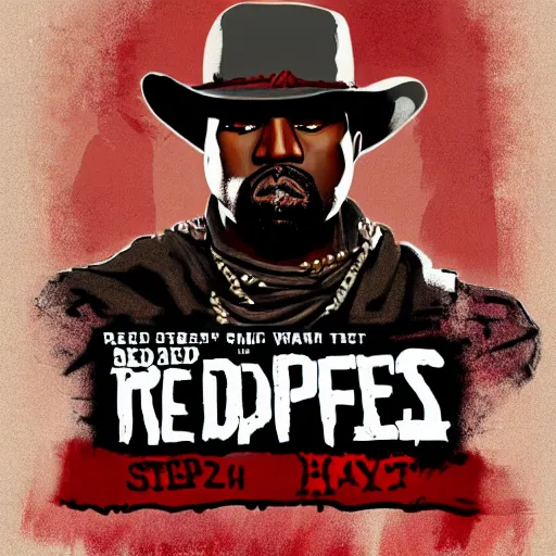 Image similar to kanye west in stephen bliss illustration red dead redemption 2 artwork of kanye west, in the style of red dead redemption 2 loading screen, by stephen bliss