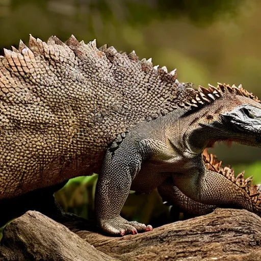 Image similar to a hybrid between a komodo-dragon and a pangolin, national geographic file-photo, photography