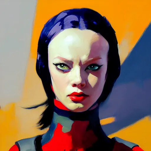 Image similar to greg manchess portrait painting of leeloo from the 5 th element as overwatch character, medium shot, asymmetrical, profile picture, organic painting, sunny day, matte painting, bold shapes, hard edges, street art, trending on artstation, by huang guangjian, gil elvgren, ruan jia, randy vargas, greg rutkowski