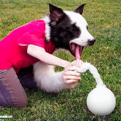 Image similar to award winning photograph, dog licking balls