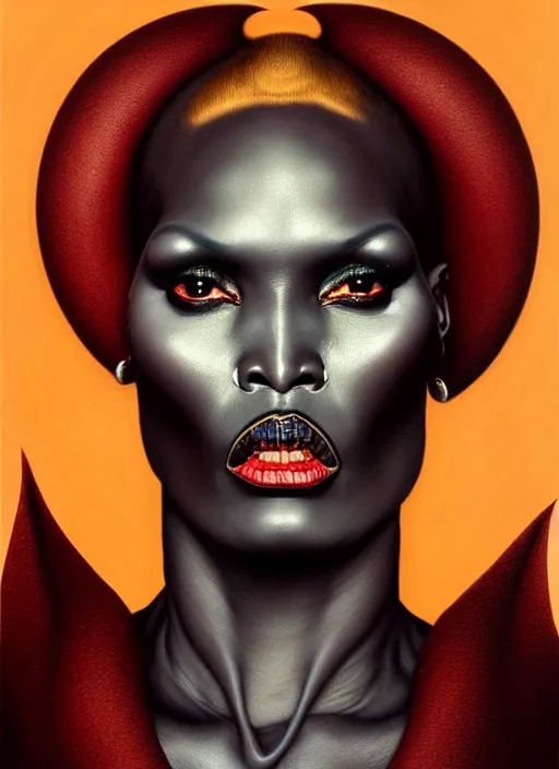 Prompt: grace jones as an devil, aesthetic, fine art, intricate, elegant, highly detailed, realistic hair, centered, digital painting, art station, conceptual art, soft, sharp focus, illustration, artwork, artgerm, tomasz alen kopera, peter mohrbacher, donato giancola, wlop, boris vallejo