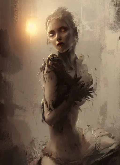 Image similar to female devil girl, beautiful face, rule of thirds, intricate outfit, spotlight, by greg rutkowski, by jeremy mann, digital painting