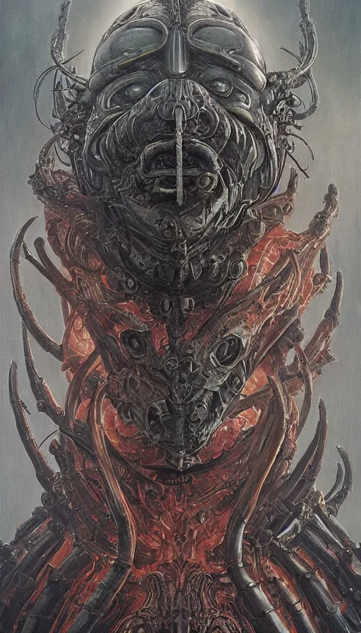 Prompt: Elden Ring and StarCraft themed painting of alien symmetrical breathing armor face mask pattern concept, intricate artwork by H.R. Giger, Johnatan Wayshak, Zdizslaw Beksinski, Ayami Kojima, Amano, Karol Bak, Greg Hildebrandt, and Mark Brooks, Neo-Gothic, gothic, rich deep colors, art by Takato Yamamoto, masterpiece, face by Artgerm, very coherent artwork, cinematic, hyper realism, high detail, octane render, unreal engine, 8k, High contrast, golden ratio, trending on cgsociety