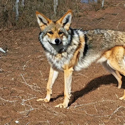 Prompt: a picture of a dog and coyote hybrid