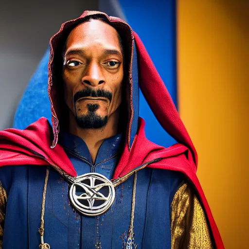 Image similar to snoop dogg as doctor strange, marvel cinematic universe, mcu, canon eos r 3, f / 1. 4, iso 2 0 0, 1 / 1 6 0 s, 8 k, raw, unedited, symmetrical balance, in - frame,