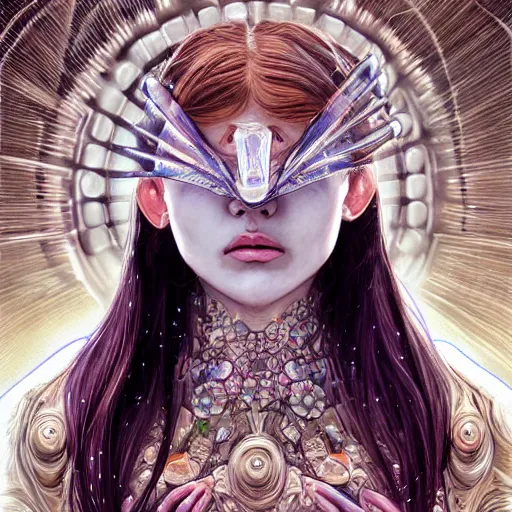 Image similar to a photograpic portrait of a anthropomorphic Macropinna microstoma wearing white clothes, iridescent colors, fantasy, intricate, elegant, highly detailed, digital painting, artstation, concept art, smooth, sharp focus, illustration, art by artgerm and H R Giger and alphonse mucha