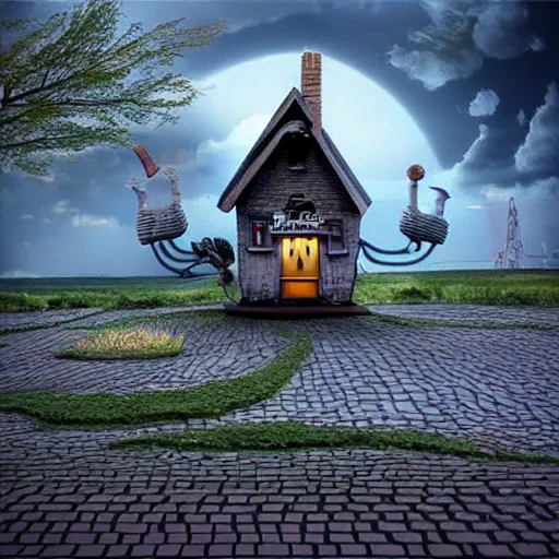 Prompt: surreal 3 d artwork of seemingly familiar objects and environments by tim burton