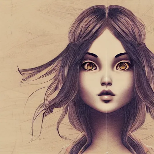 Image similar to skydoll noa, by alessandro barbucci, by loish, by audrey kawasaki, barbbara cannepa global illumination, wood texture overlays