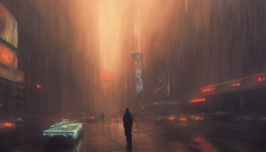 Prompt: blade runner 2 0 4 9, cinematic shot, oil painting by jama jurabaev, extremely detailed, brush hard, artstation, for aaa game, high quality, brush stroke