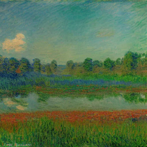 Image similar to a landscape by Monet, by Pablo Amaringo, Ayahuasca