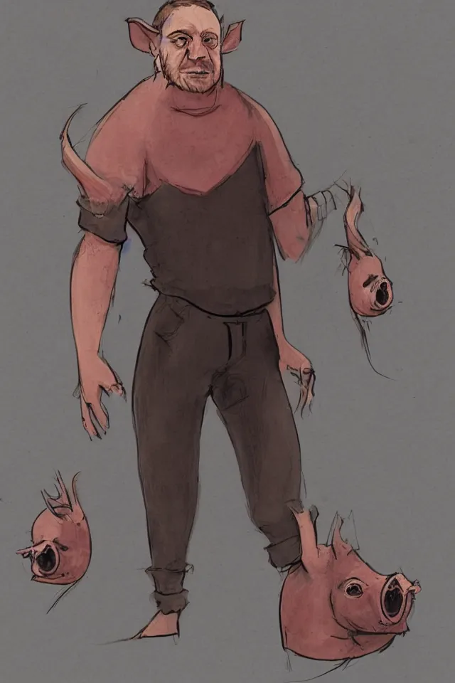 Prompt: concept art, a human with pig head