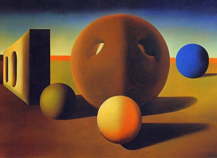 Prompt: the study of a spherical pagan cube and occult background by salvadore dali and rene magritte