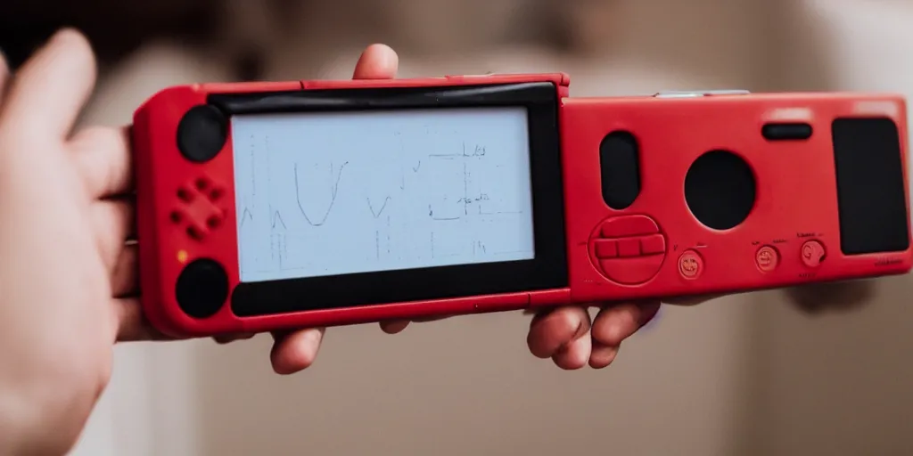 Image similar to heart monitor films on a wide red gameboy handheld console