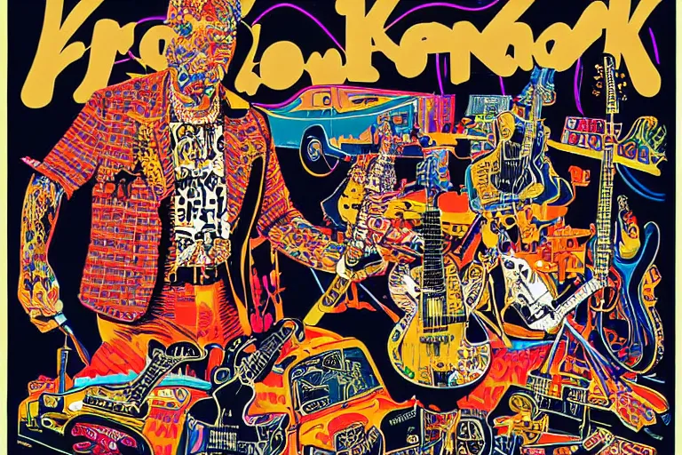 Image similar to concert poster by Frank Kozik, extremely detailed.