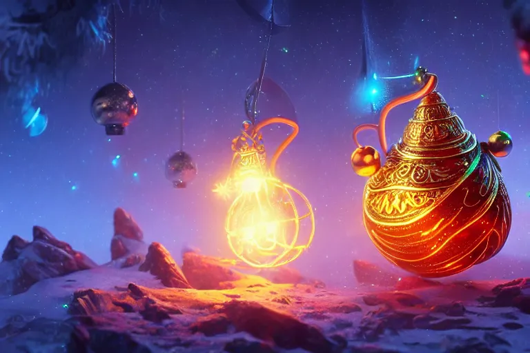 Image similar to an extremely detailed concept art of a cosmic fantasy jingle bell infused with magic, trending on artstation, digital art, 4 k, intricate, octane render, sharp focus