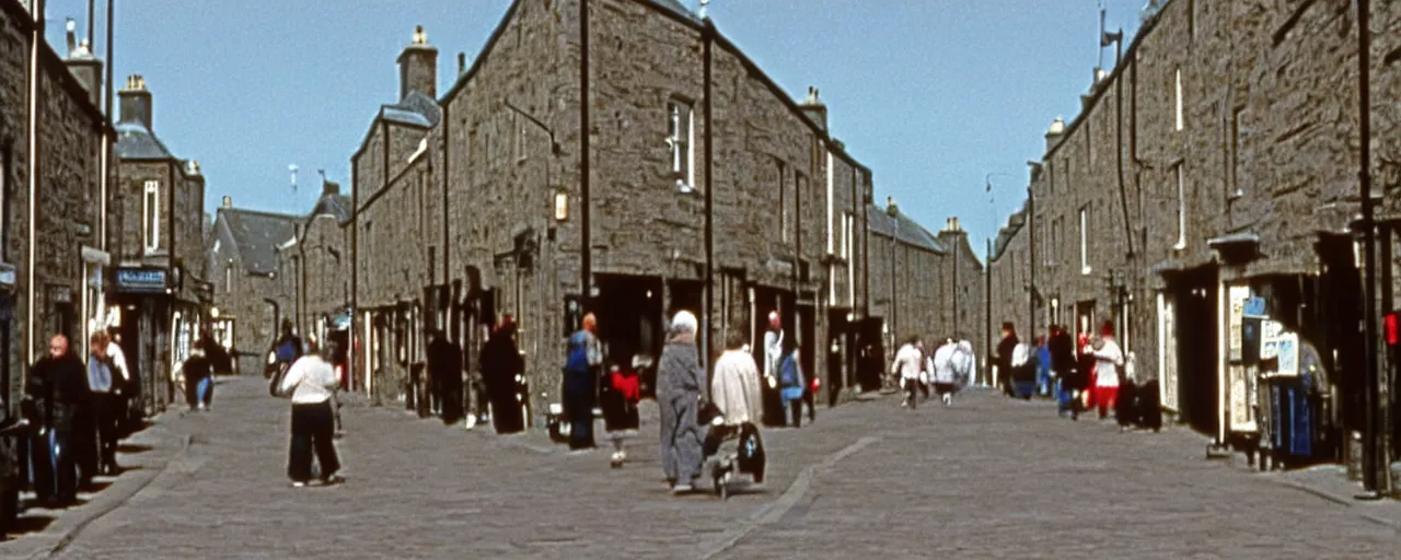 Prompt: street life in kirkwall orkney, from Se7en (1995), cinematic,