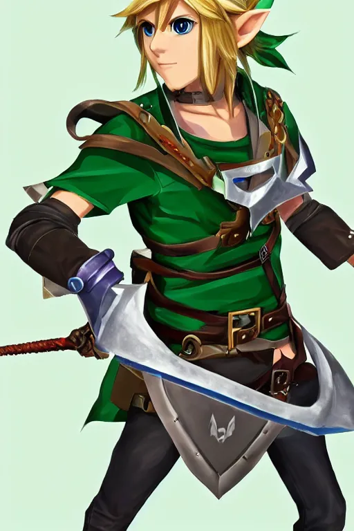 Image similar to an in game portrait of link from persona, persona art style.