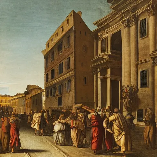 Prompt: the view down a street, buildings in rome by girolamo da catignola and martinus rørbye